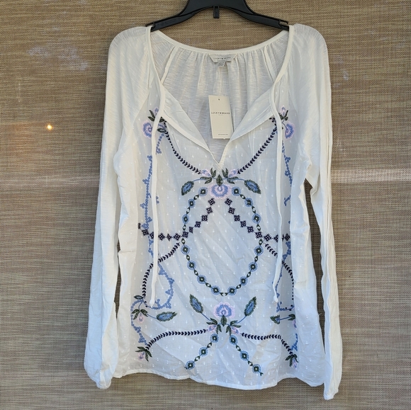 Lucky Brand Embroidered Peasant Top - Picture 2 of 5